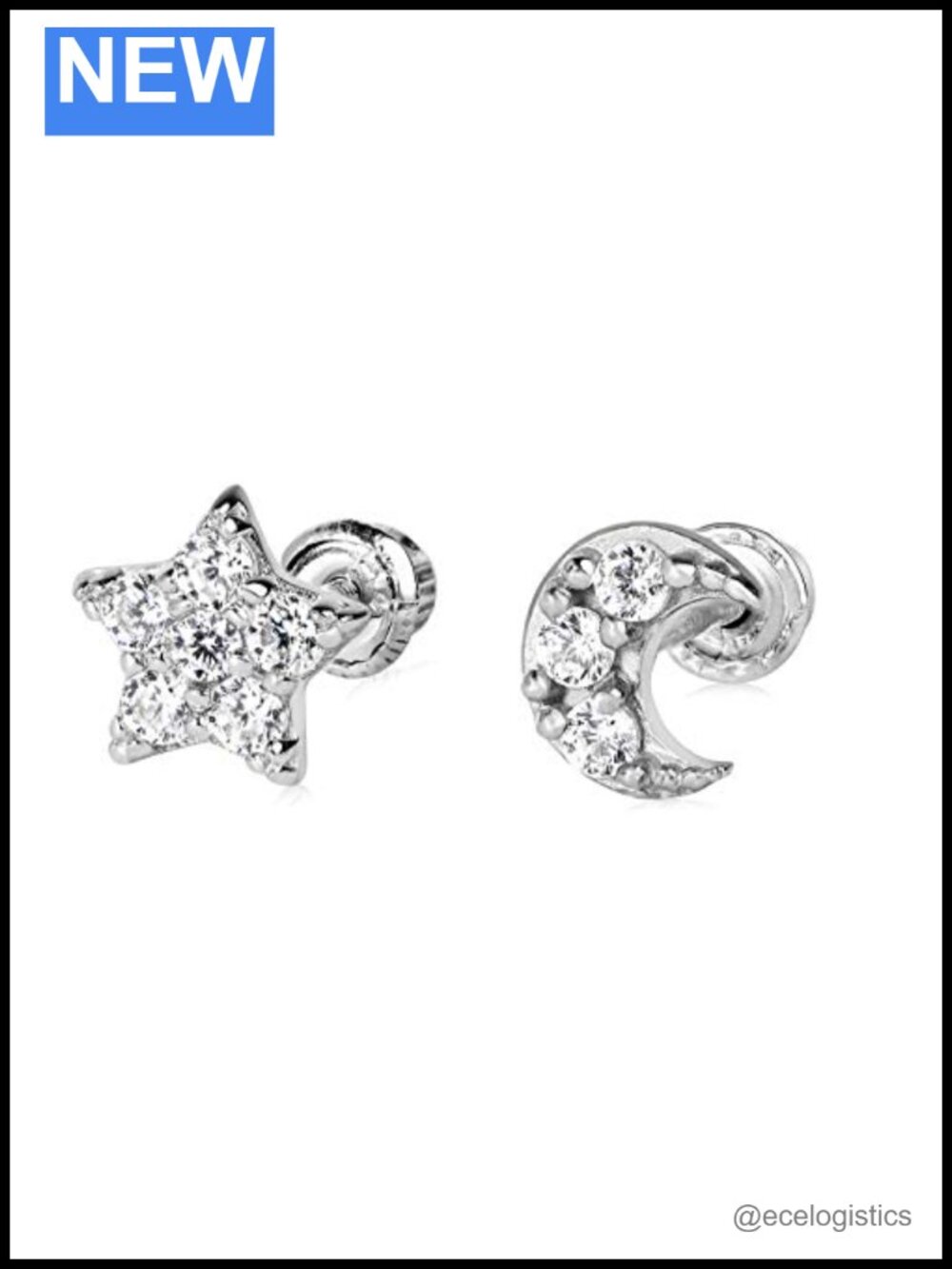 14k White Gold Multi Shape Screw Back Stud Earrings